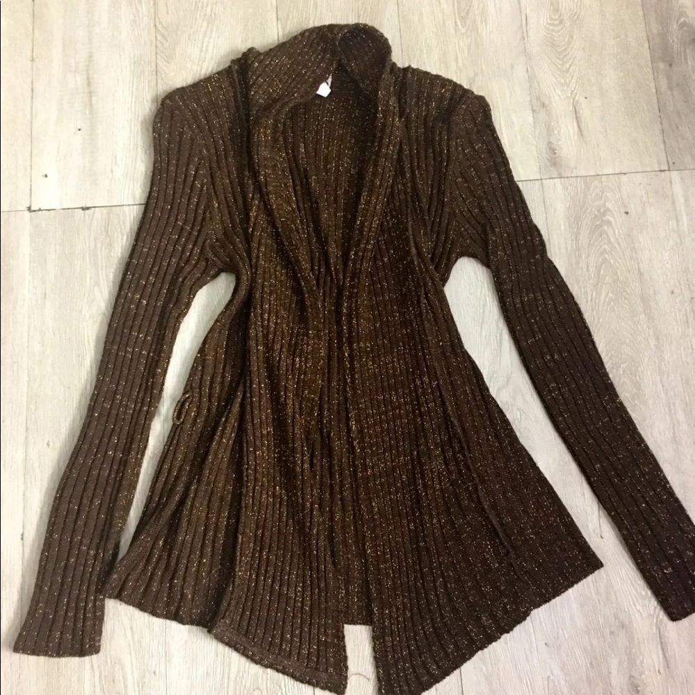 Shimmer Knitted Brown Fall Cardigan Sz M